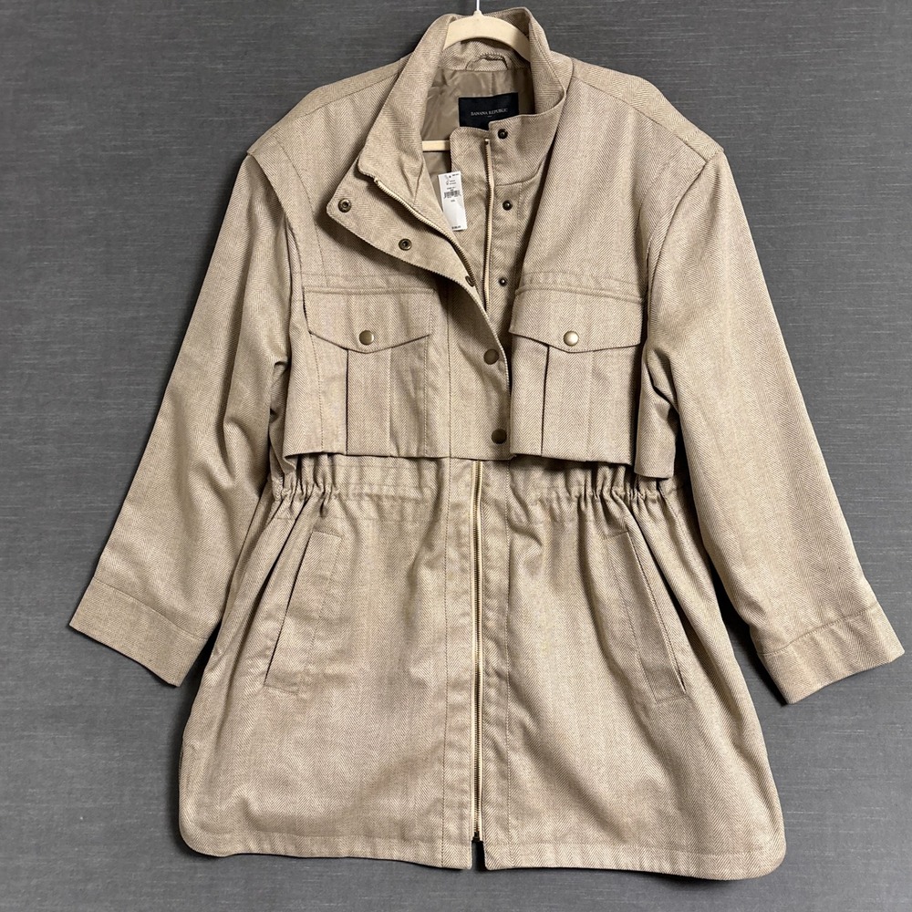 Banana Republic Herringbone Utility Jacket XXL Flax Cotton Linen Safari Cargo